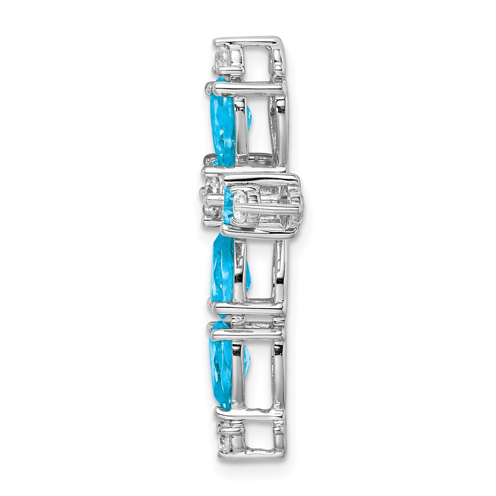 14K Weißgold Blautopas und Echt Diamant Kreuz Kette Anhänger