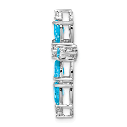 14K Weißgold Blautopas und Echt Diamant Kreuz Kette Anhänger