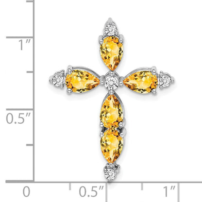 14K Weißgold Citrin und Echt Diamant Kreuz Kette Anhänger
