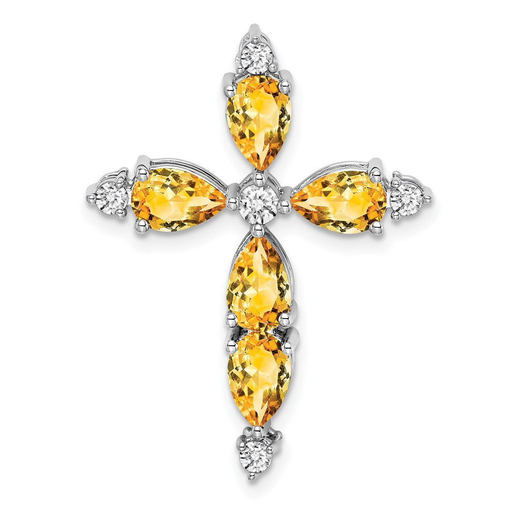 14K Weißgold Citrin und Echt Diamant Kreuz Kette Anhänger