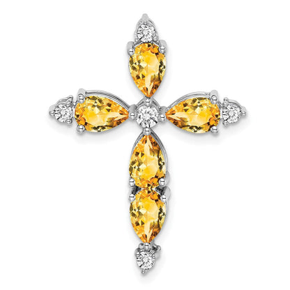 14K Weißgold Citrin und Echt Diamant Kreuz Kette Anhänger
