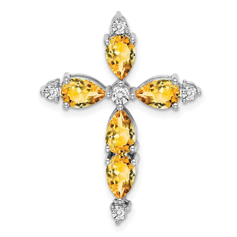 14K Weißgold Citrin und Echt Diamant Kreuz Kette Anhänger