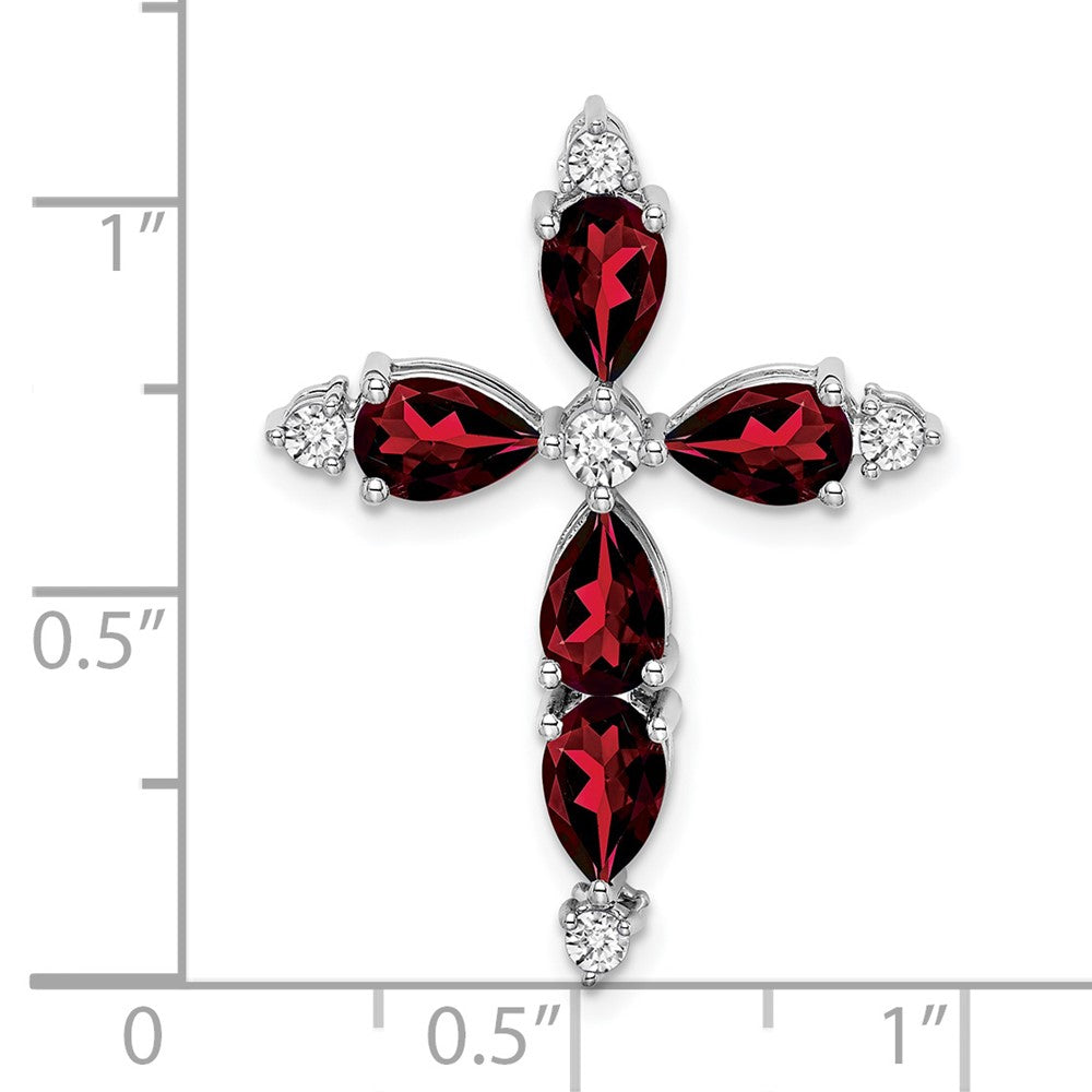 14K Weißgold Granat und Echt Diamant Kreuz Kette Anhänger
