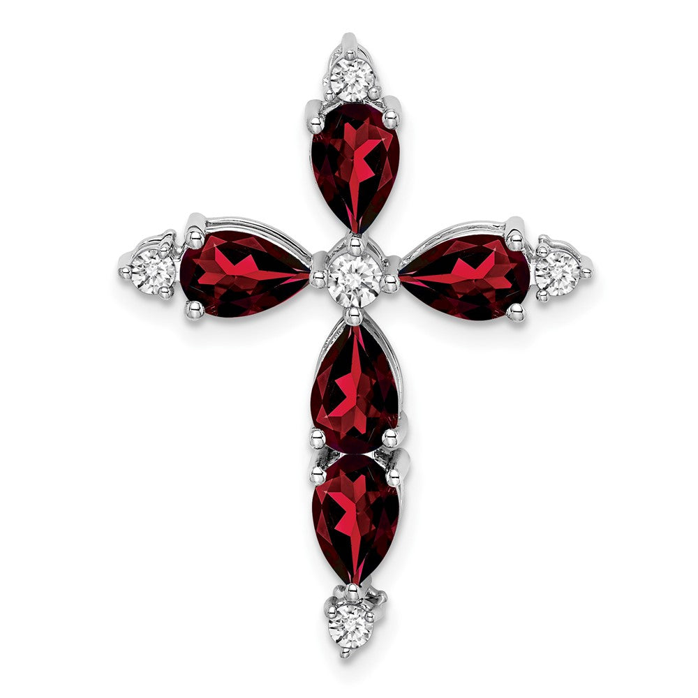 14K Weißgold Granat und Echt Diamant Kreuz Kette Anhänger