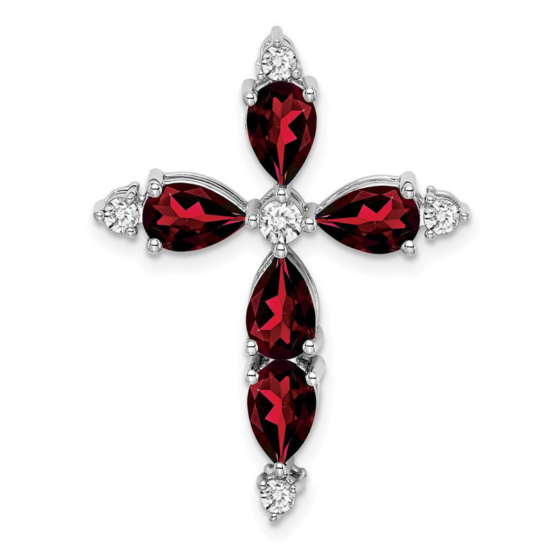 14K Weißgold Granat und Echt Diamant Kreuz Kette Anhänger