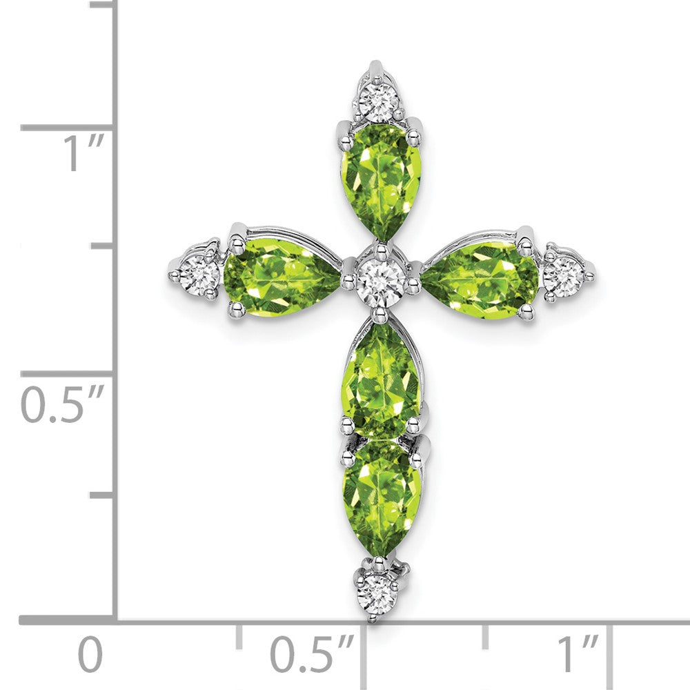 14K Weißgold Peridot und Echt Diamant Kreuz Kette Anhänger