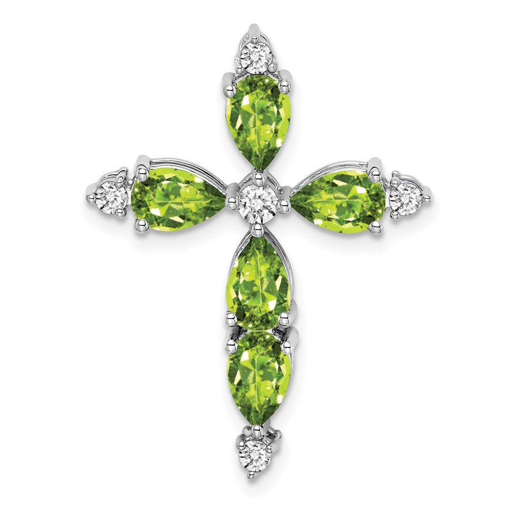 14K Weißgold Peridot und Echt Diamant Kreuz Kette Anhänger
