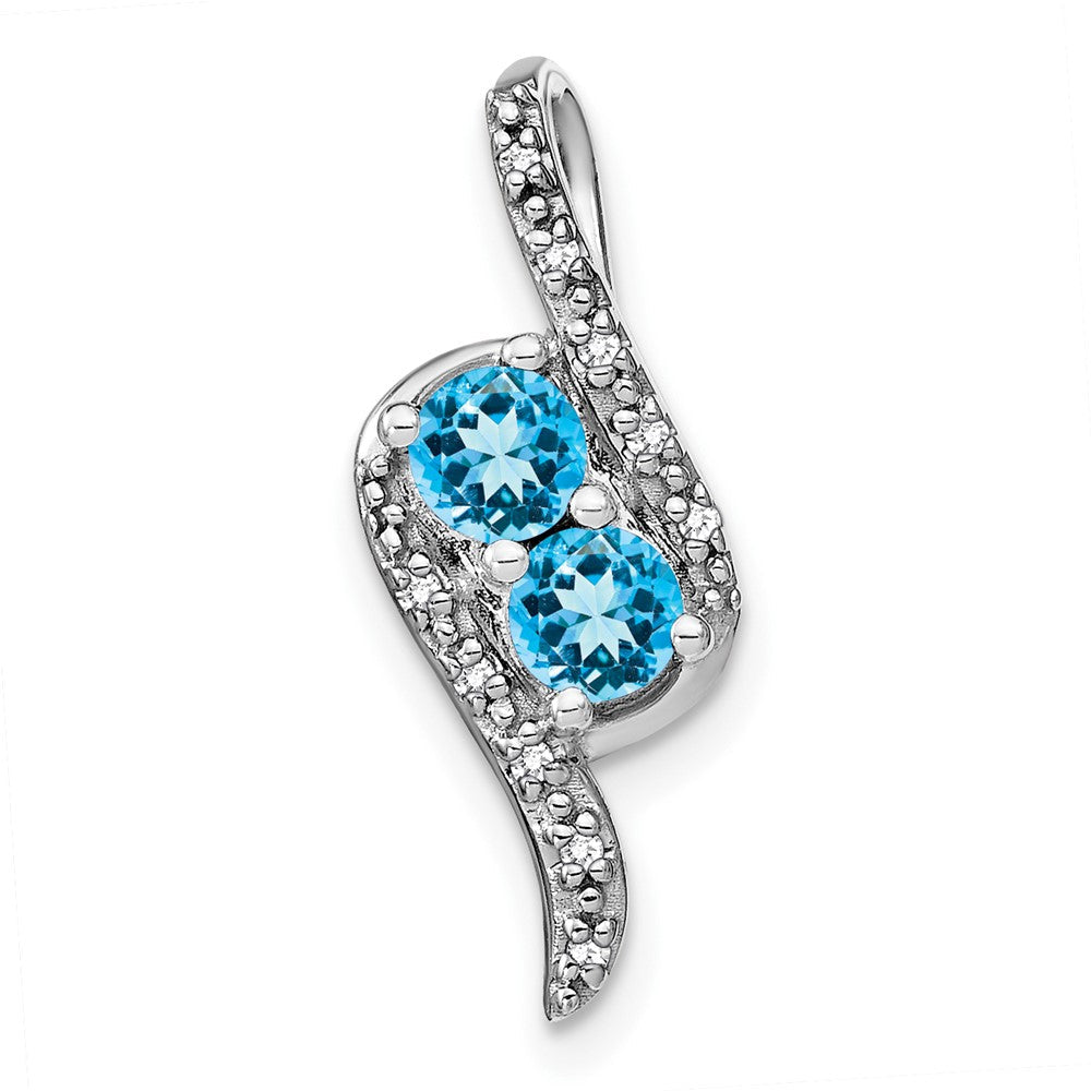 14K Weißgold Blautopas und Echt Diamant Kette Anhänger