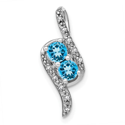 14K Weißgold Blautopas und Echt Diamant Kette Anhänger