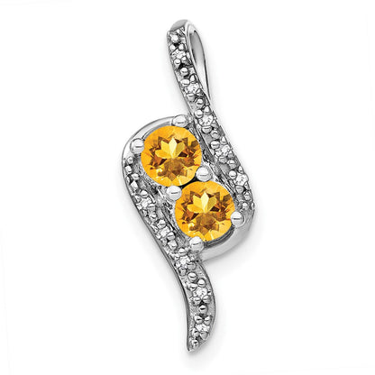 14K Weißgold Citrin und Echt Diamant Kette Anhänger
