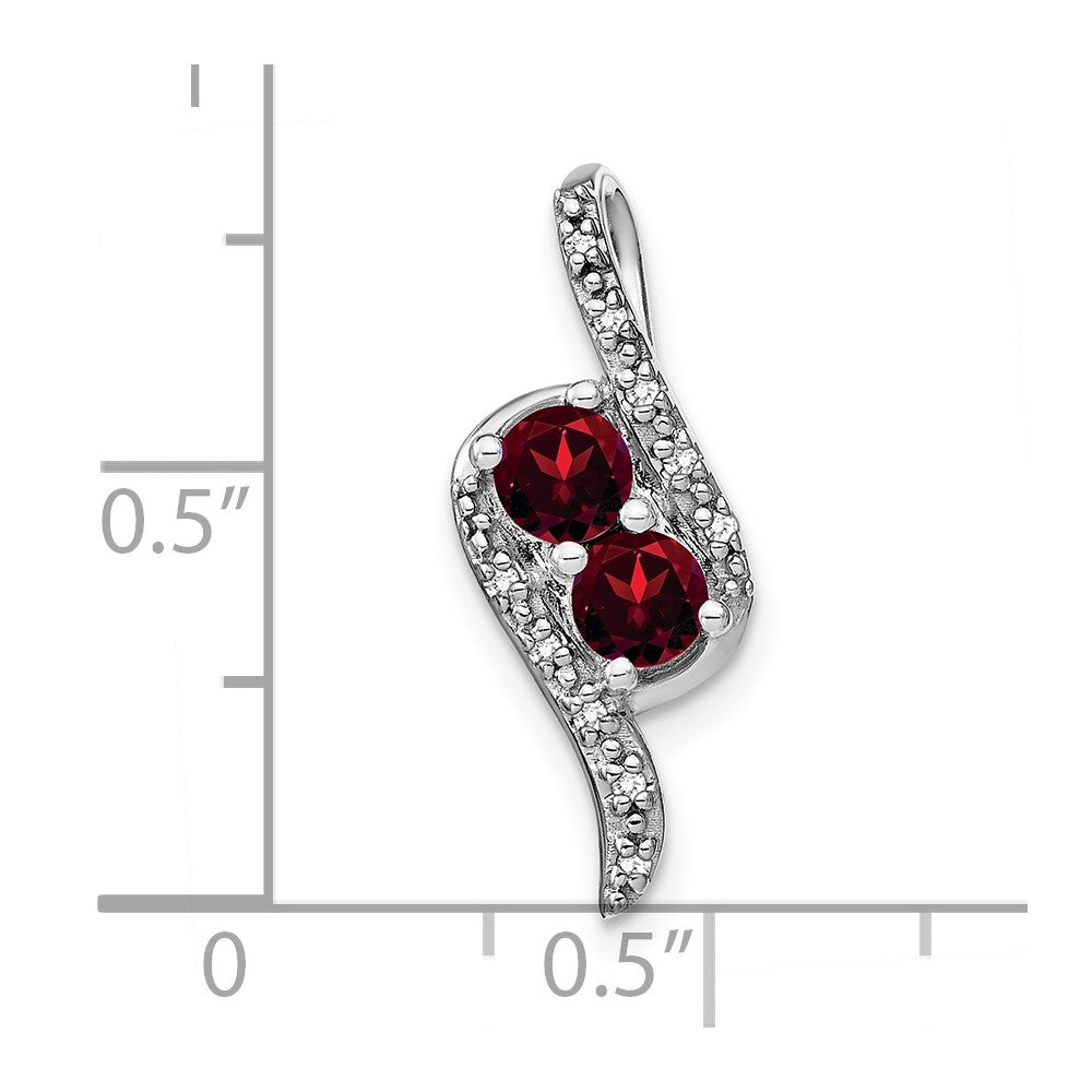 14K Weißgold Granat und Echt Diamant Kette Anhänger