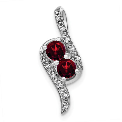 14K Weißgold Granat und Echt Diamant Kette Anhänger