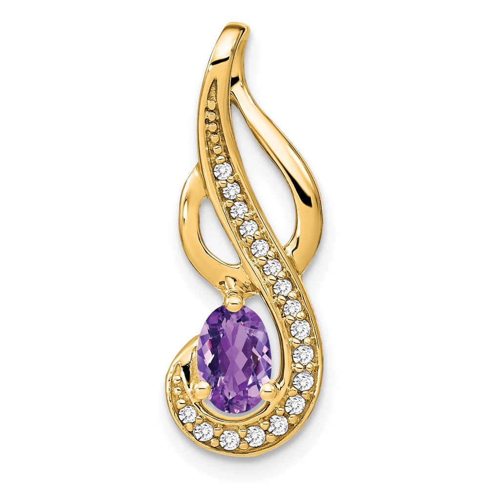 14K Gelbgold Amethyst- und Echt-Diamant-Wirbel-Anhänger
