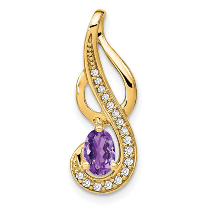 14K Gelbgold Amethyst- und Echt-Diamant-Wirbel-Anhänger