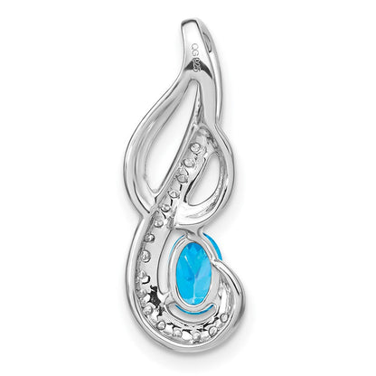 14K Weißgold Anhänger mit Blautopas und echten Diamanten, Swirl-Design