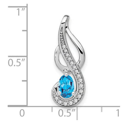 14K Weißgold Anhänger mit Blautopas und echten Diamanten, Swirl-Design