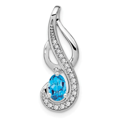 14K Weißgold Anhänger mit Blautopas und echten Diamanten, Swirl-Design