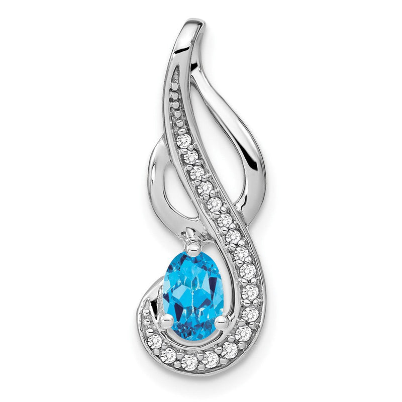 14K Weißgold Anhänger mit Blautopas und echten Diamanten, Swirl-Design