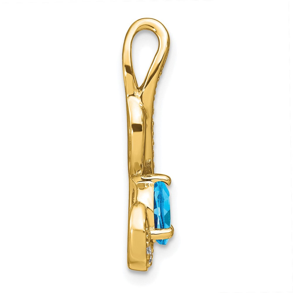 14 K Gelbgold Anhänger mit Blautopas und echten Diamanten in Wirbel-Design