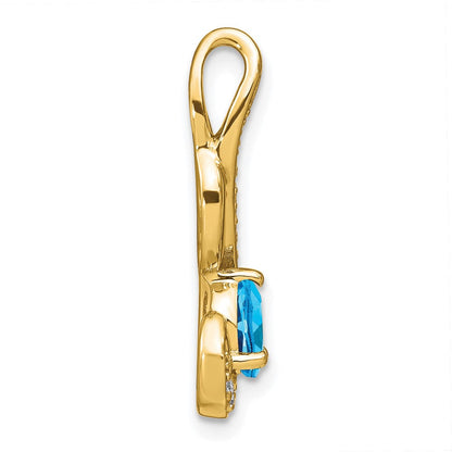 14 K Gelbgold Anhänger mit Blautopas und echten Diamanten in Wirbel-Design