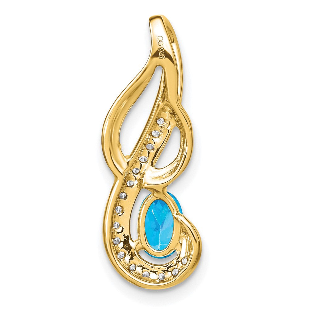 14 K Gelbgold Anhänger mit Blautopas und echten Diamanten in Wirbel-Design