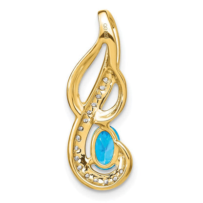 14 K Gelbgold Anhänger mit Blautopas und echten Diamanten in Wirbel-Design