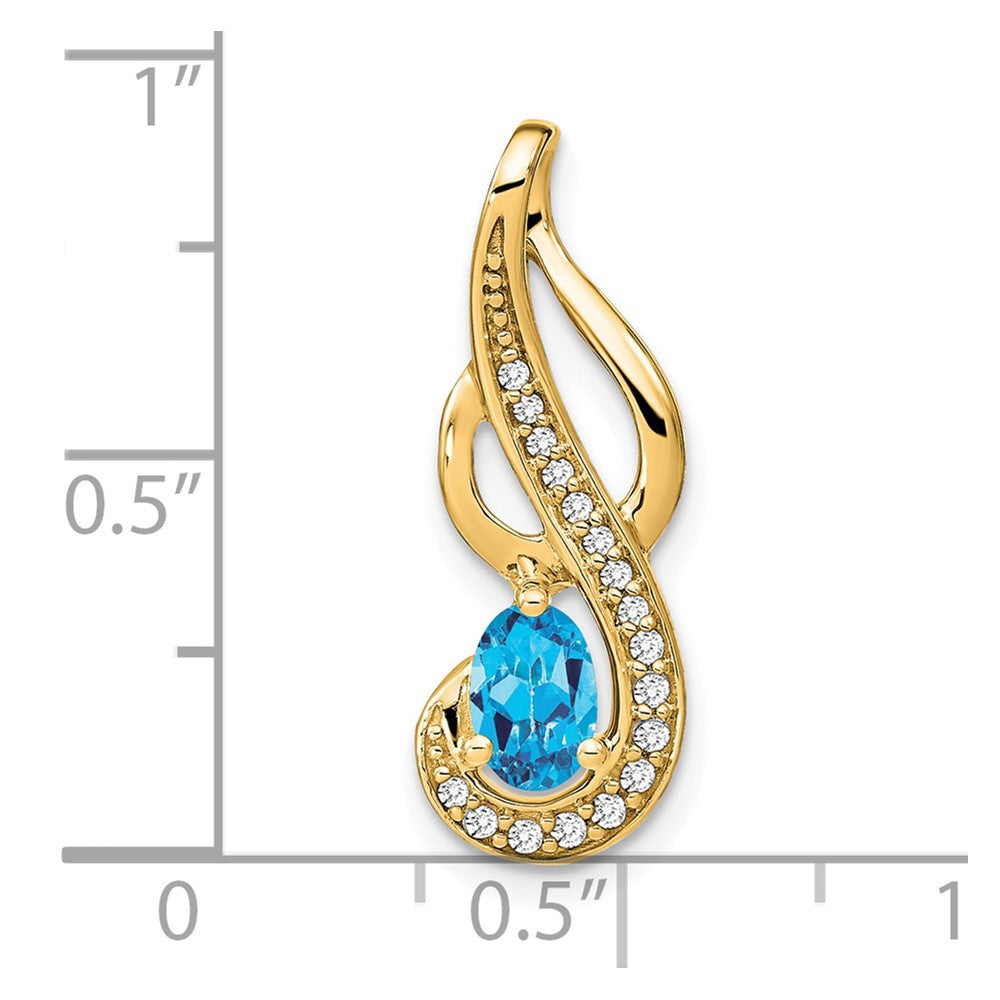 14 K Gelbgold Anhänger mit Blautopas und echten Diamanten in Wirbel-Design