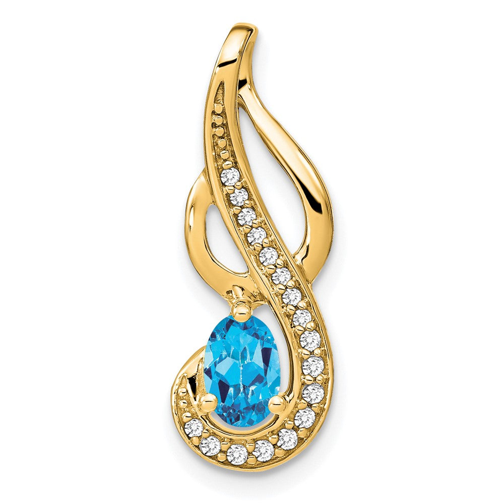 14 K Gelbgold Anhänger mit Blautopas und echten Diamanten in Wirbel-Design