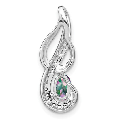 14K Weißgold Anhänger mit Mystic-Fire-Topas, Wirbeldesign und echten Diamanten