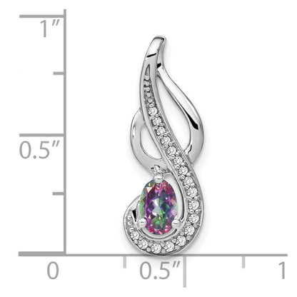 14K Weißgold Anhänger mit Mystic-Fire-Topas, Wirbeldesign und echten Diamanten