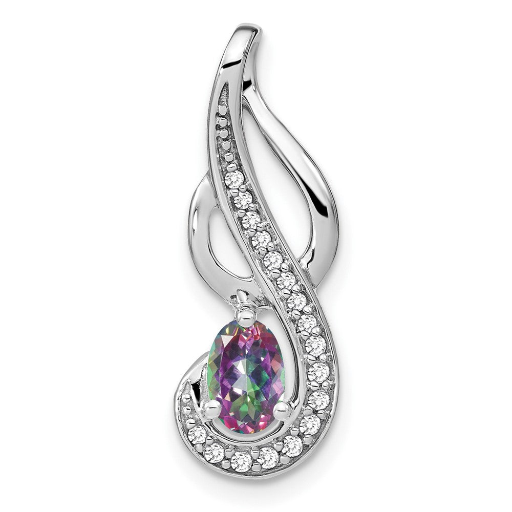14K Weißgold Anhänger mit Mystic-Fire-Topas, Wirbeldesign und echten Diamanten