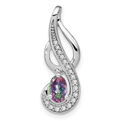 14K Weißgold Anhänger mit Mystic-Fire-Topas, Wirbeldesign und echten Diamanten
