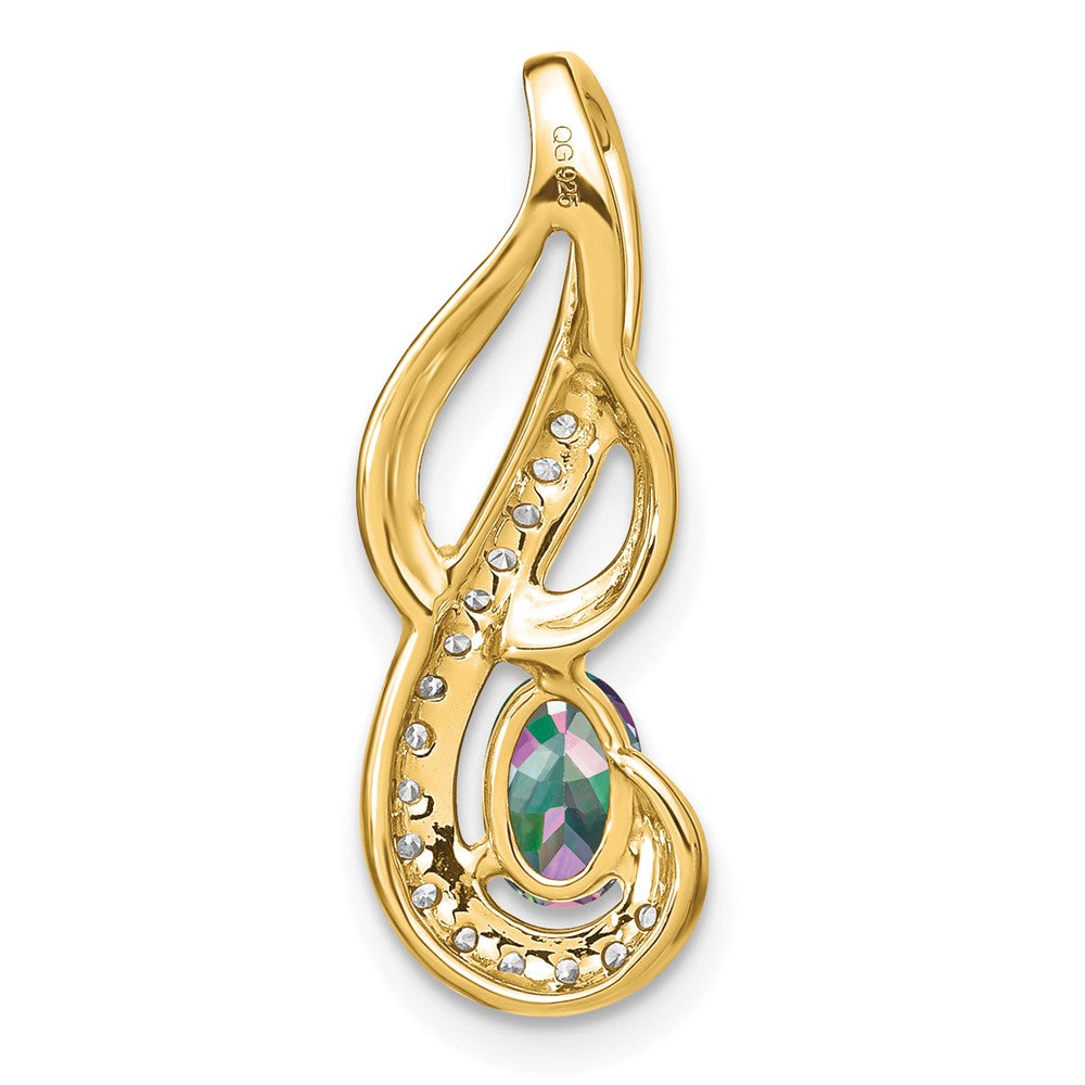 14K Gelbgold Anhänger mit Mystic-Fire-Topas und echten Diamanten, Wirbel-Design