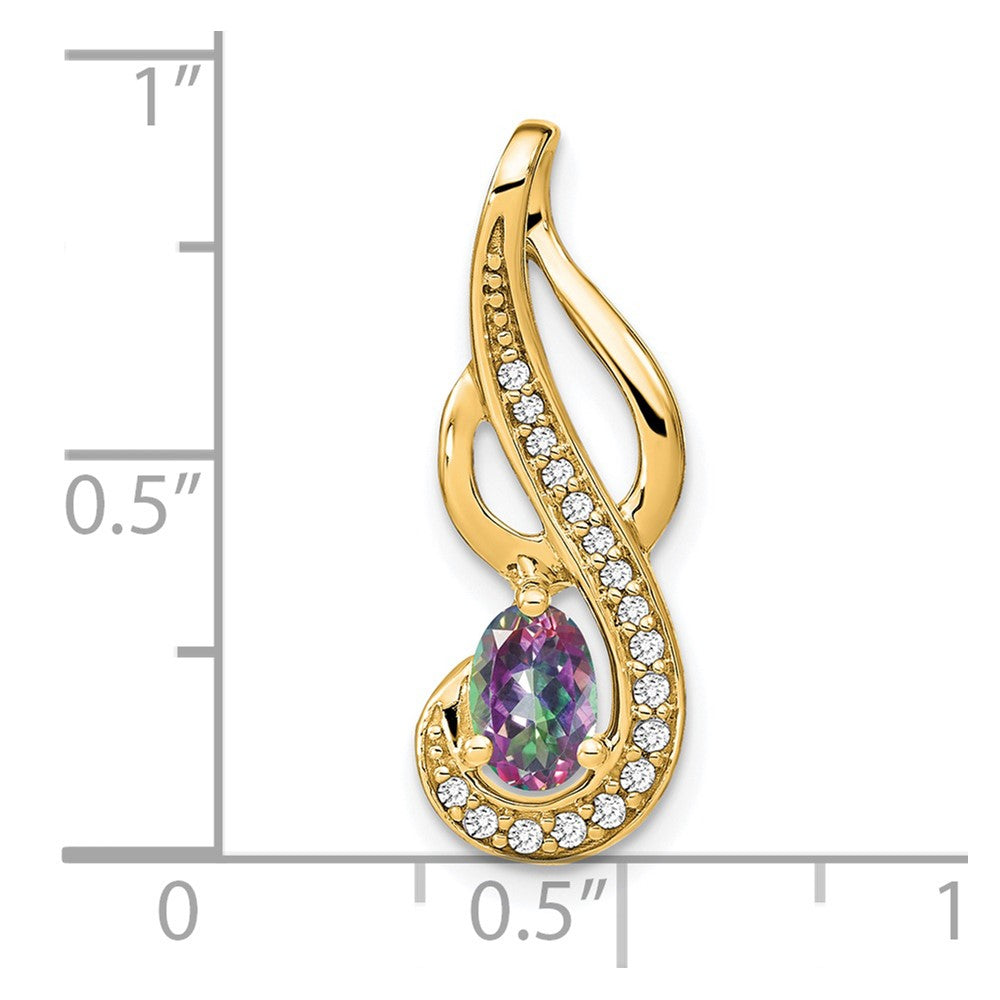 14K Gelbgold Anhänger mit Mystic-Fire-Topas und echten Diamanten, Wirbel-Design
