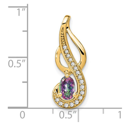 14K Gelbgold Anhänger mit Mystic-Fire-Topas und echten Diamanten, Wirbel-Design