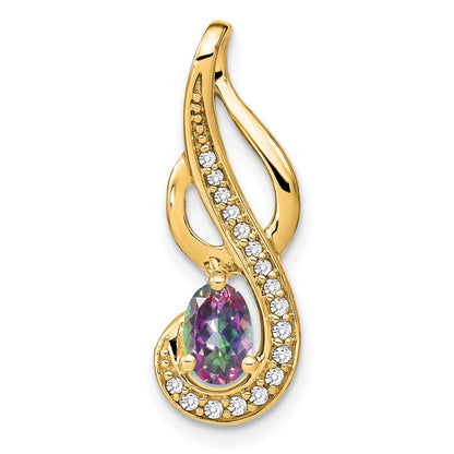 14K Gelbgold Anhänger mit Mystic-Fire-Topas und echten Diamanten, Wirbel-Design