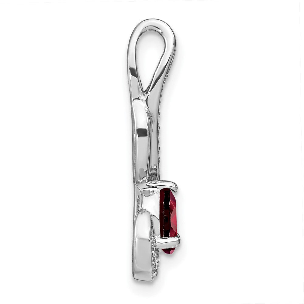 14K Weißgold Schwunganhänger mit Granat und echtem Diamant