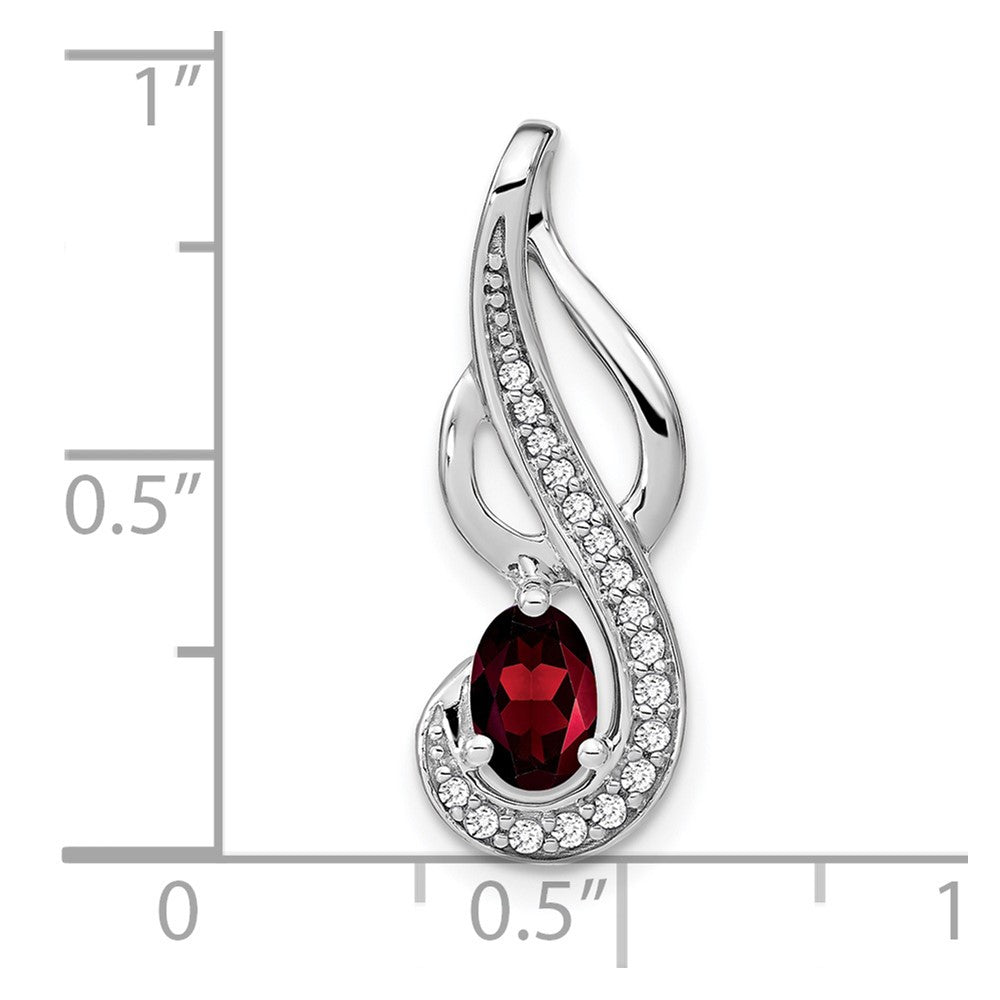 14K Weißgold Schwunganhänger mit Granat und echtem Diamant