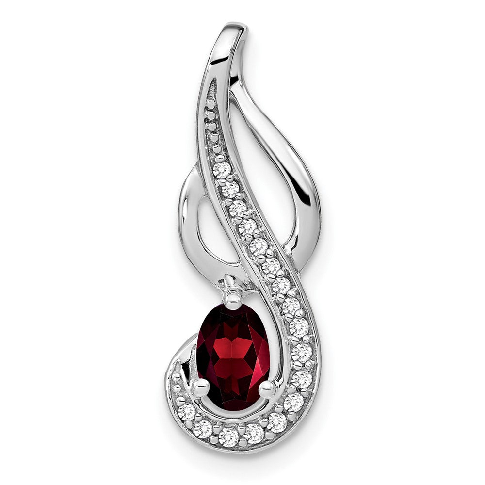 14K Weißgold Schwunganhänger mit Granat und echtem Diamant