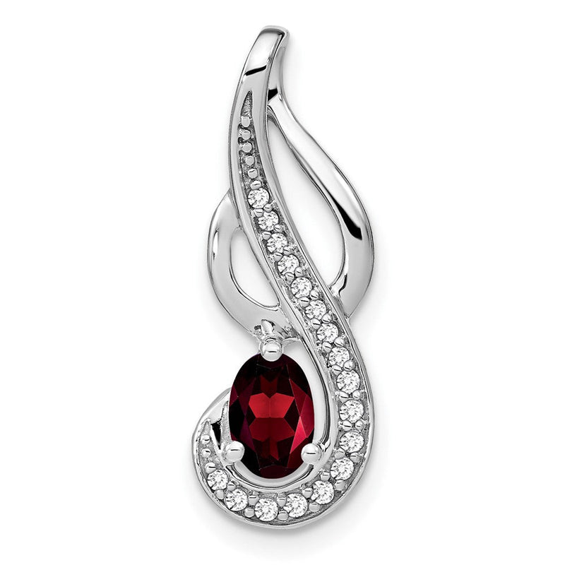 14K Weißgold Schwunganhänger mit Granat und echtem Diamant