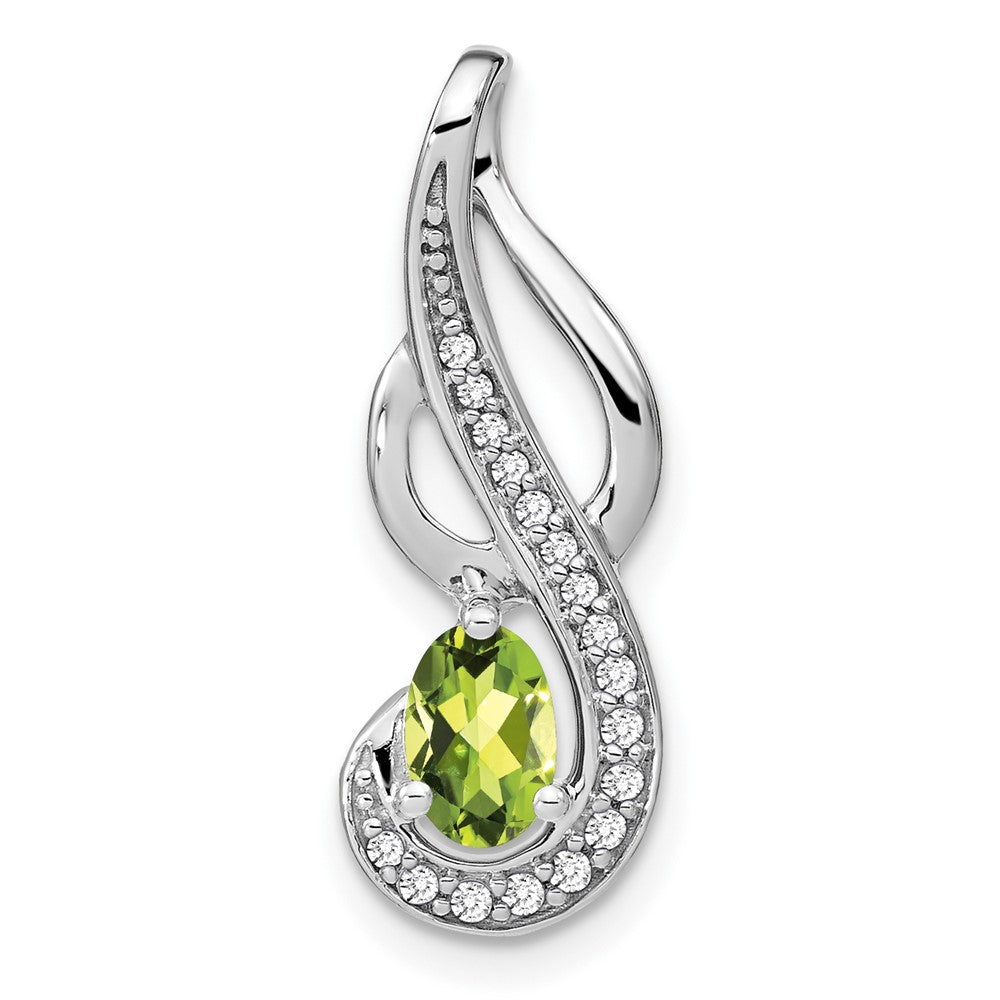 14K Weißgold Peridot- und Echtdiamant-Wirbel-Anhänger