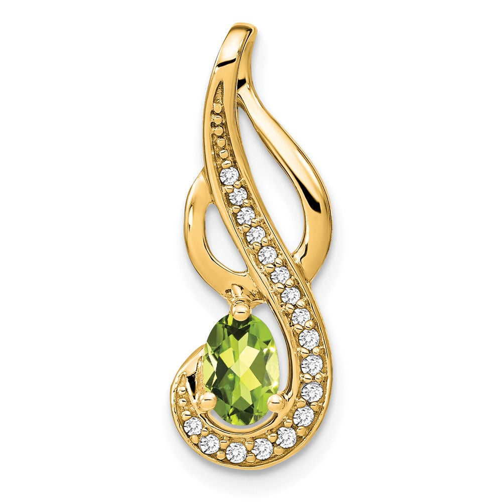 14K Gelbgold Peridot- und Echtdiamant-Wirbel-Anhänger