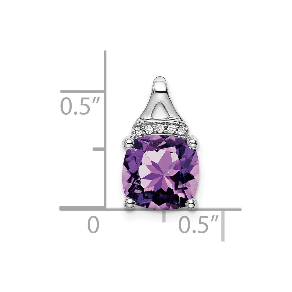 14K Weißgold Kissen-Amethyst-Anhänger mit echten Diamanten