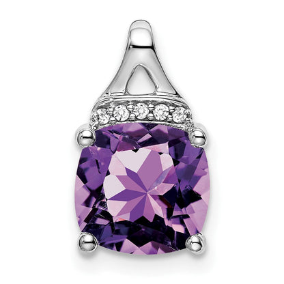 14K Weißgold Kissen-Amethyst-Anhänger mit echten Diamanten