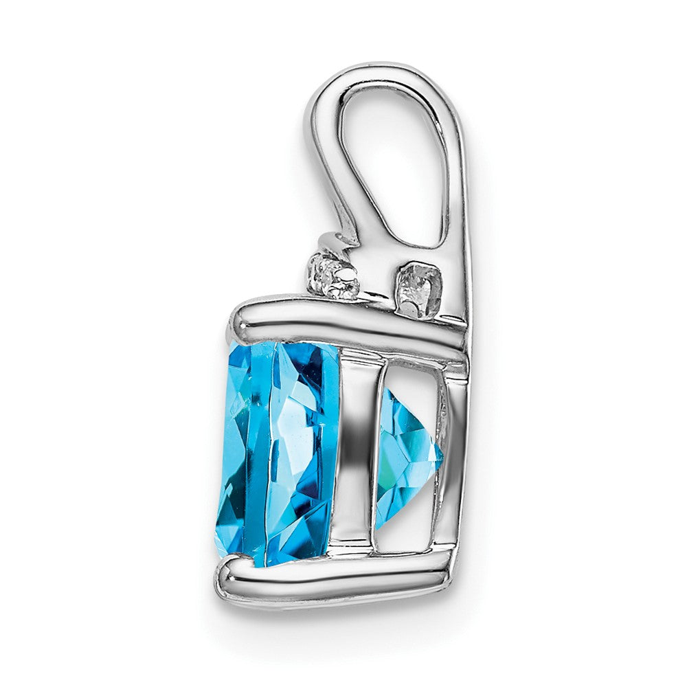 14K Weißgold Kissenschliff-Blautopas-Anhänger mit echten Diamanten