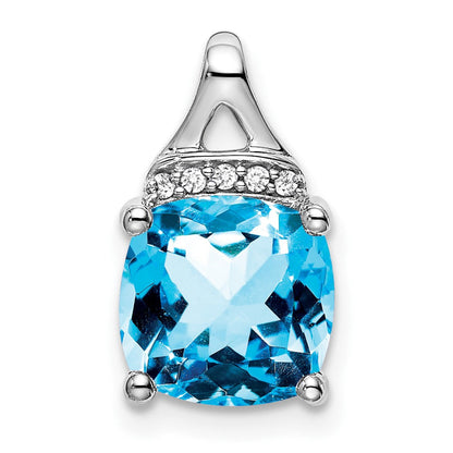 14K Weißgold Kissenschliff-Blautopas-Anhänger mit echten Diamanten