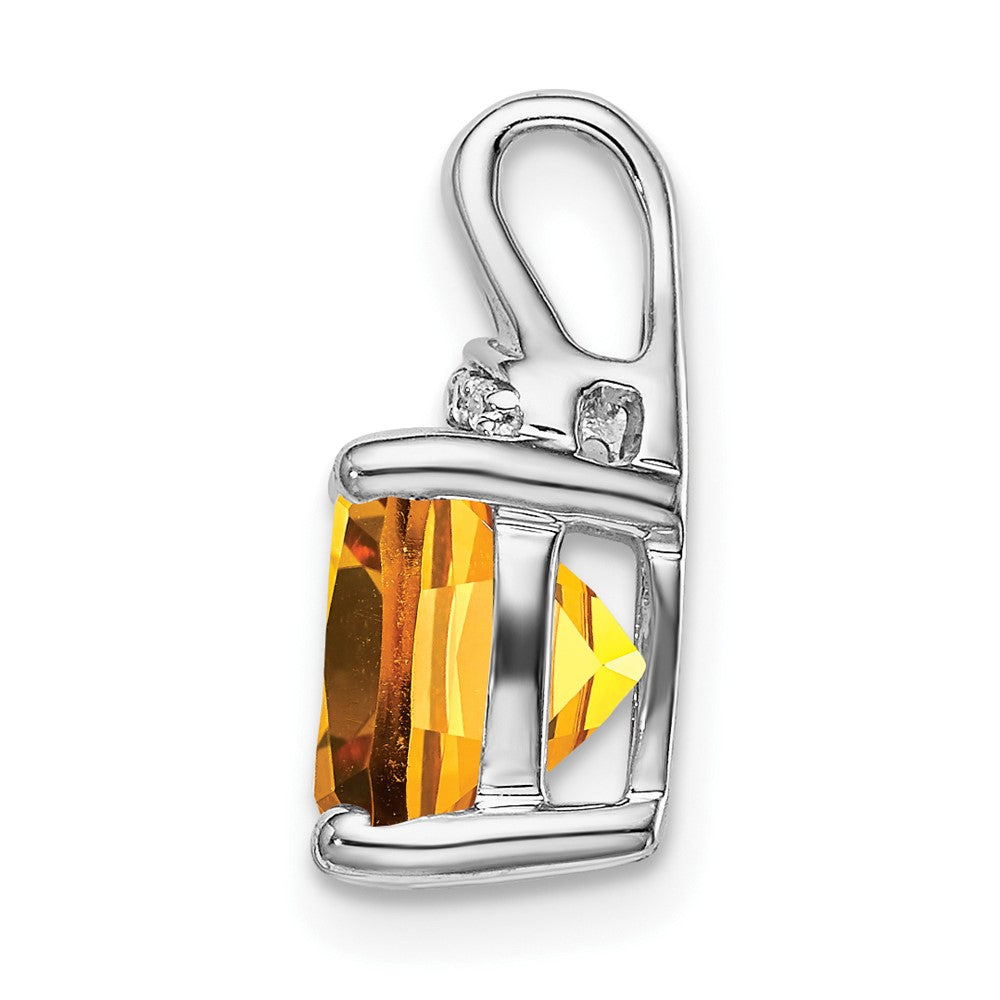 14K Weißgold Anhänger mit Citrin im Kissenschliff und echten Diamanten