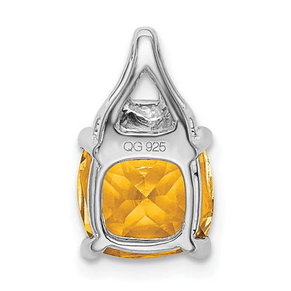 14K Weißgold Anhänger mit Citrin im Kissenschliff und echten Diamanten