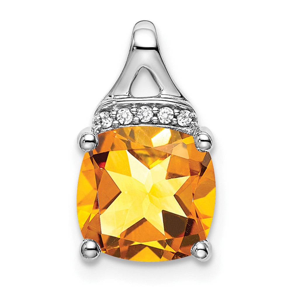 14K Weißgold Anhänger mit Citrin im Kissenschliff und echten Diamanten