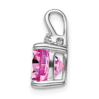 14K Weißgold Kissenschliff-Anhänger mit synthetischem Rosa-Saphir/echtem Diamant